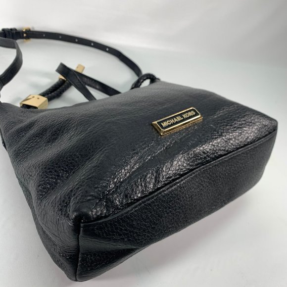 Michael Kors Black Pebbled Leather Small Braided Zipper Crossbody Bag - Picture 7 of 12